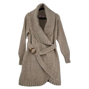 Belly Basics Coatigan shawl sweater belted cardigan Women US L Lambswool Angora